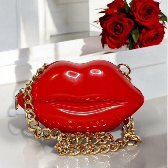Olivia Miller Makeup Case Cherry Red Jelly Lips Gold Chain Valentines Day Gift - Picture 7 of 9